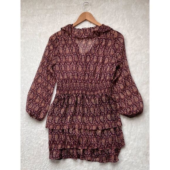 Zara Ruffled Printed Metallic Long Sleeve Mini Dress, Size Small - Picture 12 of 15